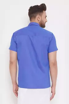 Blue Woven Blended Cotton Shirt