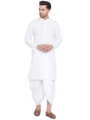 White Plain Cotton Dhoti-Kurta 1