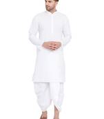 White Plain Cotton Dhoti-Kurta