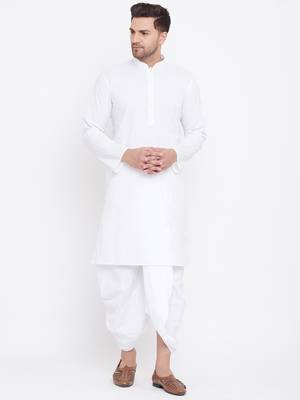 White Plain Cotton Dhoti-Kurta 2