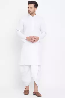 White Plain Cotton Dhoti-Kurta