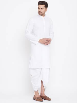 White Plain Cotton Dhoti-Kurta 3