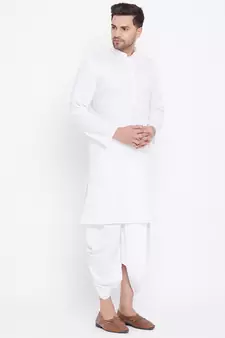 White Plain Cotton Dhoti-Kurta