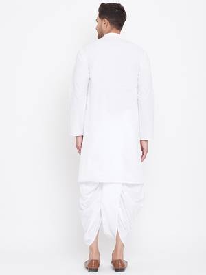 White Plain Cotton Dhoti-Kurta 4