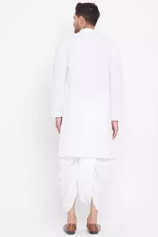 White Plain Cotton Dhoti-Kurta