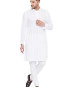 Men'S White Pure Cotton Kurta Pyjama Set