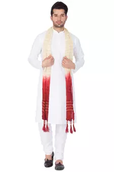  White Cotton Blend Kurta, Pyjama & Dupatta Set