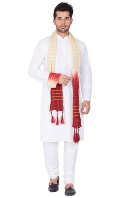  White Cotton Blend Kurta, Pyjama & Dupatta Set 3