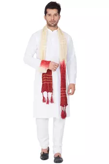  White Cotton Blend Kurta, Pyjama & Dupatta Set