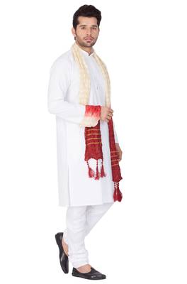  White Cotton Blend Kurta, Pyjama & Dupatta Set 5