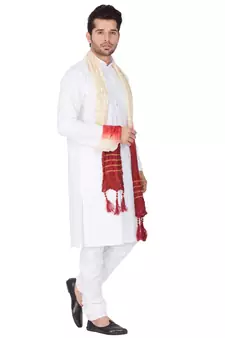  White Cotton Blend Kurta, Pyjama & Dupatta Set