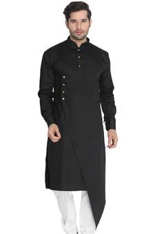 Men'S Black Cotton Satin Blend Kurta
