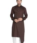 Men'S Brown Cotton Satin Blend Kurta