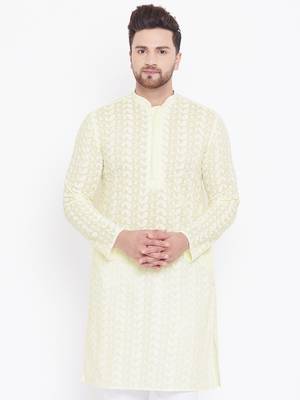 Yellow And White Cotton Kurta 2