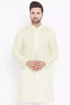 Yellow And White Cotton Kurta