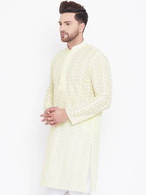 Yellow And White Cotton Kurta 3