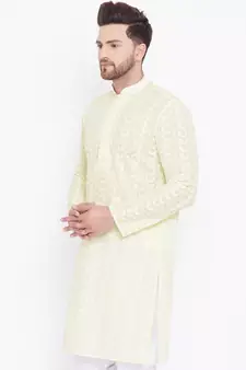 Yellow And White Cotton Kurta