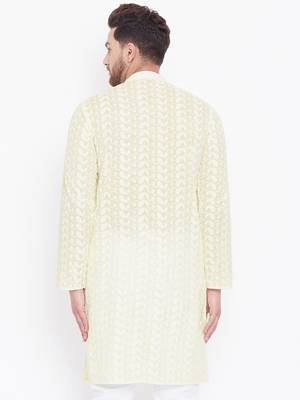 Yellow And White Cotton Kurta 4