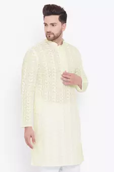 Yellow And White Cotton Kurta