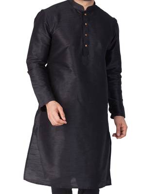 Black Woven Silk Blend Men-Kurtas 1