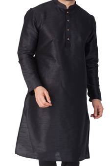 Black Woven Silk Blend Men-Kurtas