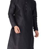Black Woven Silk Blend Men-Kurtas