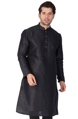 Black Woven Silk Blend Men-Kurtas 2