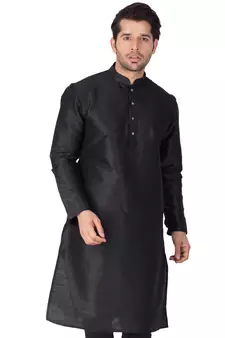 Black Woven Silk Blend Men-Kurtas