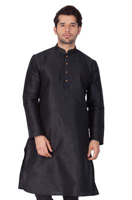 Black Woven Silk Blend Men-Kurtas 3