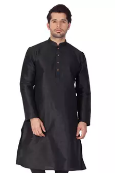 Black Woven Silk Blend Men-Kurtas