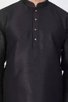 Black Woven Silk Blend Men-Kurtas