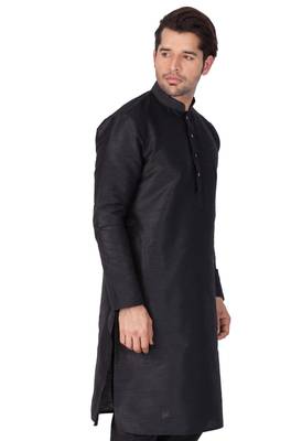 Black Woven Silk Blend Men-Kurtas 5