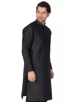 Black Woven Silk Blend Men-Kurtas