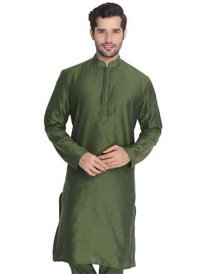 Green Cotton Blend Kurta 1