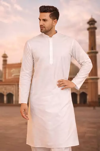 White Plain Cotton Men-Kurtas