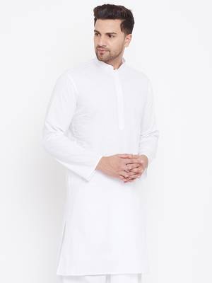 White Plain Cotton Men-Kurtas 3