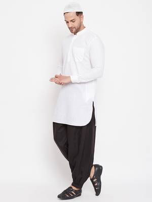 White plain linen pathani-suits 3