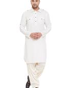 Beige plain blended cotton pathani-suits