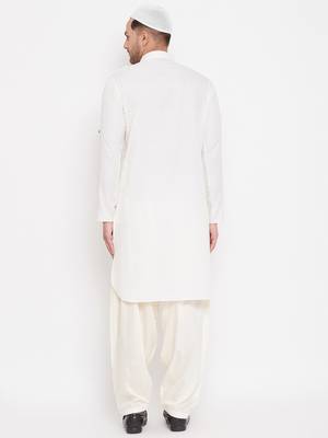 Beige plain blended cotton pathani-suits 4