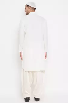 Beige plain blended cotton pathani-suits