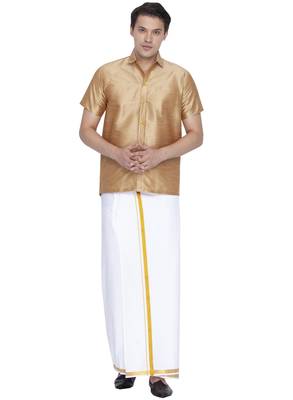 Copper woven silk blend shirt & mundu 1