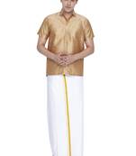 Copper woven silk blend shirt & mundu