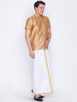 Copper woven silk blend shirt & mundu 3