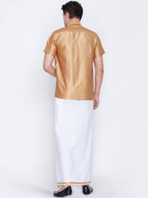 Copper woven silk blend shirt & mundu 4