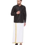 Black woven silk blend shirt & mundu