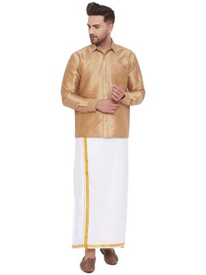 Copper woven silk blend shirt & mundu 1