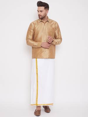 Copper woven silk blend shirt & mundu 2