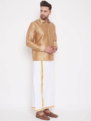 Copper woven silk blend shirt & mundu 3