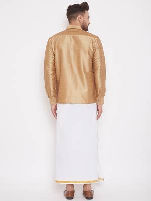 Copper woven silk blend shirt & mundu 4