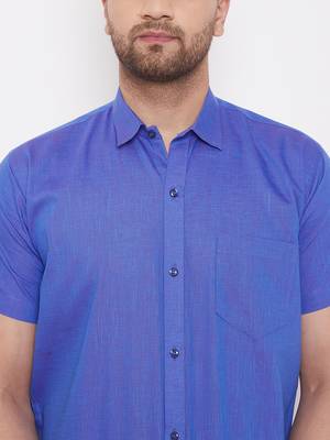 Blue woven blended cotton shirt & mundu 5